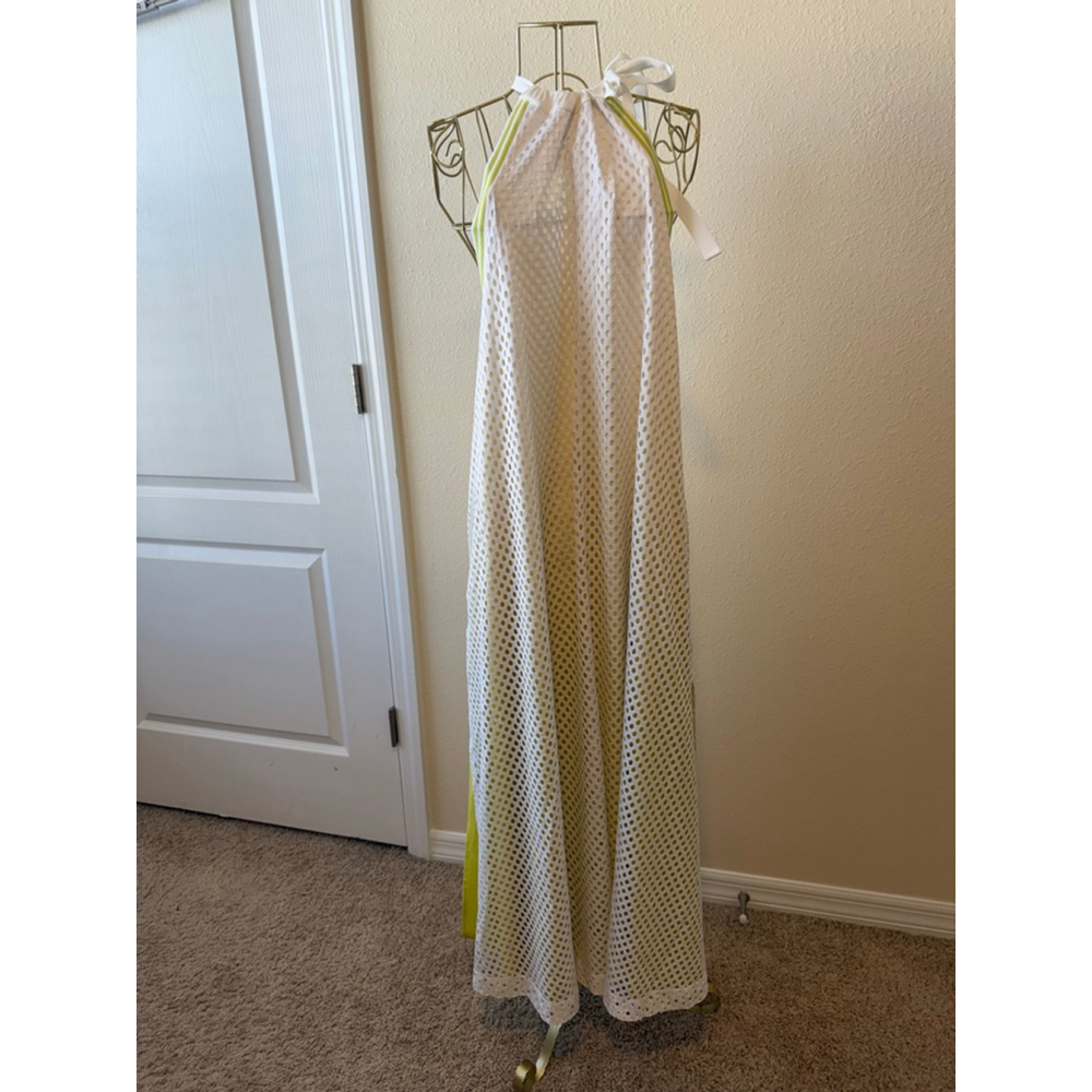 Women's GSTQ White Neon Green Mesh Maxi Dress L